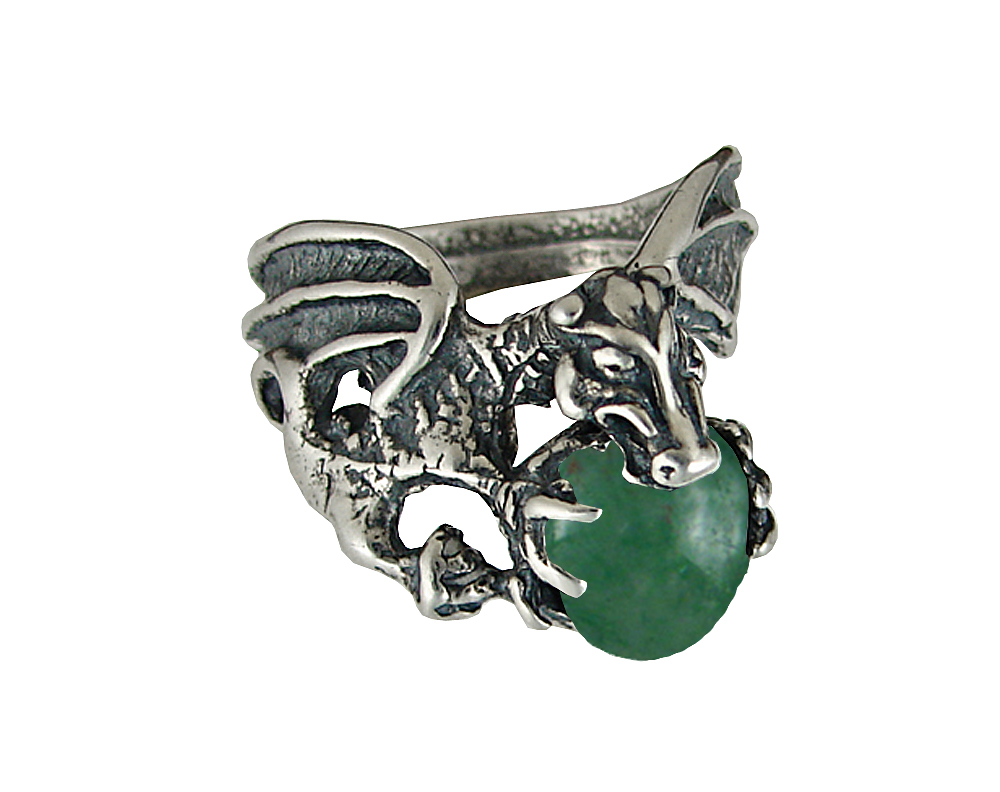 Sterling Silver Dragon of Desire Ring With Jade Size 8